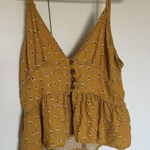 mustard yellow sunflower button up tank top